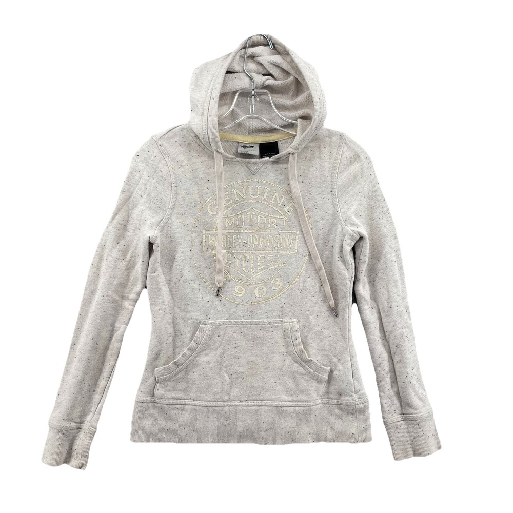 Harley Davidson Hoodie Women XS Beige Grunge Biker Moto Y2k Streetwear Travel‎